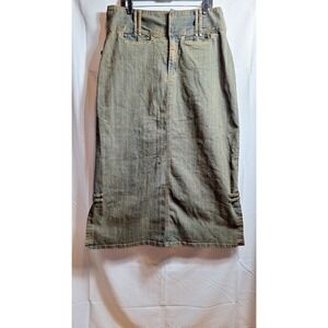 Vtg VEZUCCI Denim Maxi Skirt Sz 14 Black Orange Pinstripe Wash 90s Y2K Western